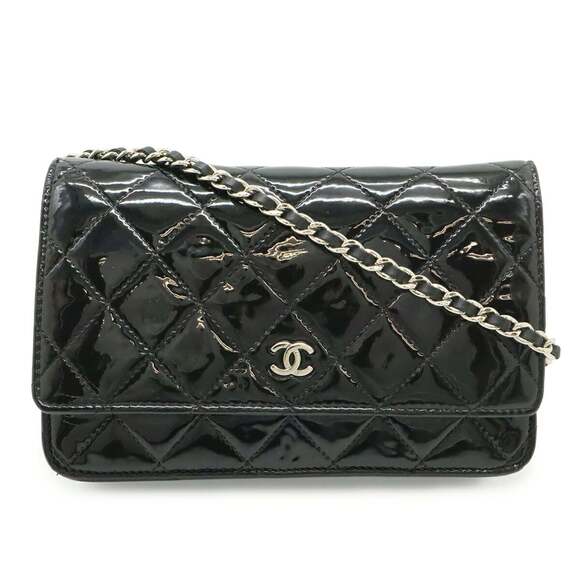 CHANEL Handbags - CHANEL Matelassé Coco Mark Wallet Chain Shoulder Bag Enamel Patent Leather Bl...